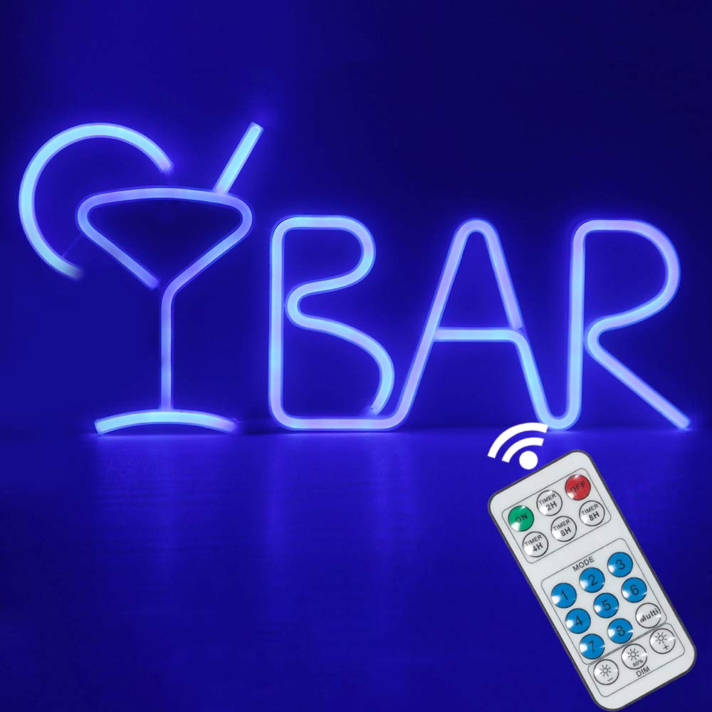 GUOCHENG Neon BAR Sign Decorative Led Illuminated Letter Lights Pre-Lit Pub BAR Sign - Neon Light Up Letters – Lighted Bar Decor(Blue)