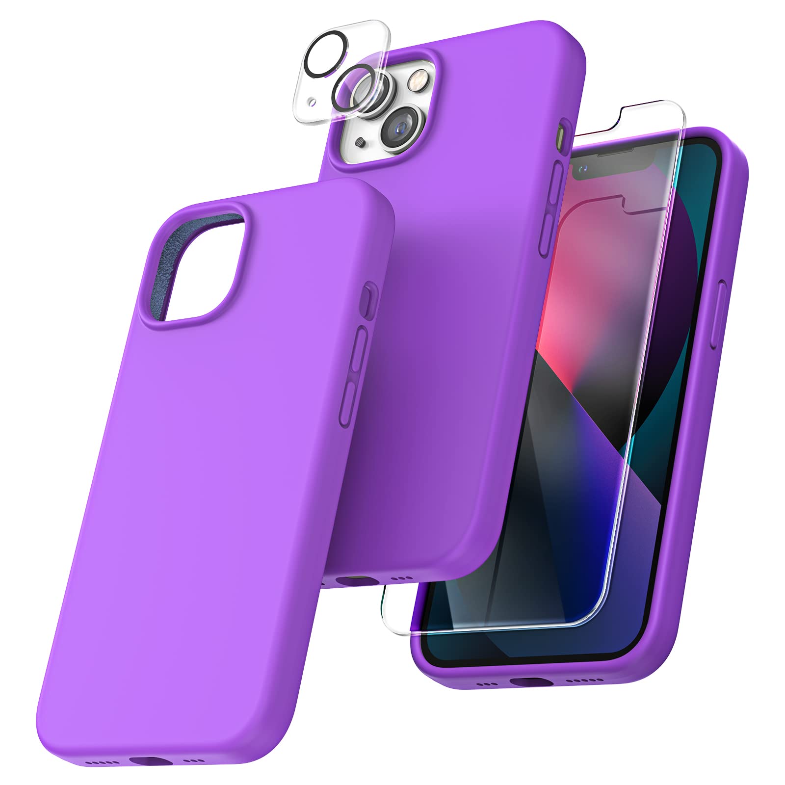 TOCOL for iPhone 13 Case, Slim Silicone Case for iPhone 13 6.1 Inch, Precise Fit, Anti-Slip, Drop Protection, Bright Purple