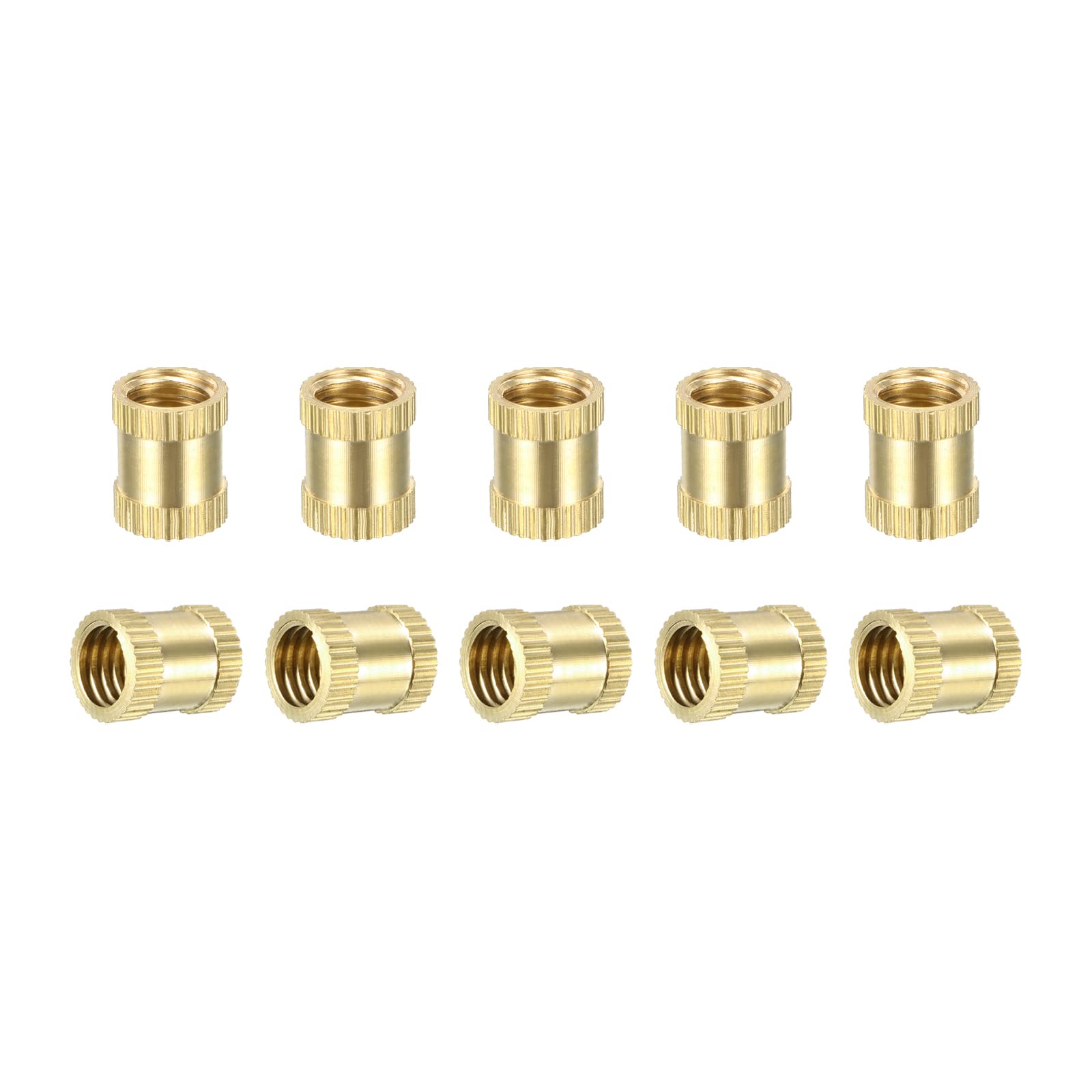 DTGN M8x12x10mm(IDxLxOD) Knurled Insert Nuts - 50 Pack - Good for Plastic Shells - Brass Female Thread Heat Set Inserts Embedment Nut