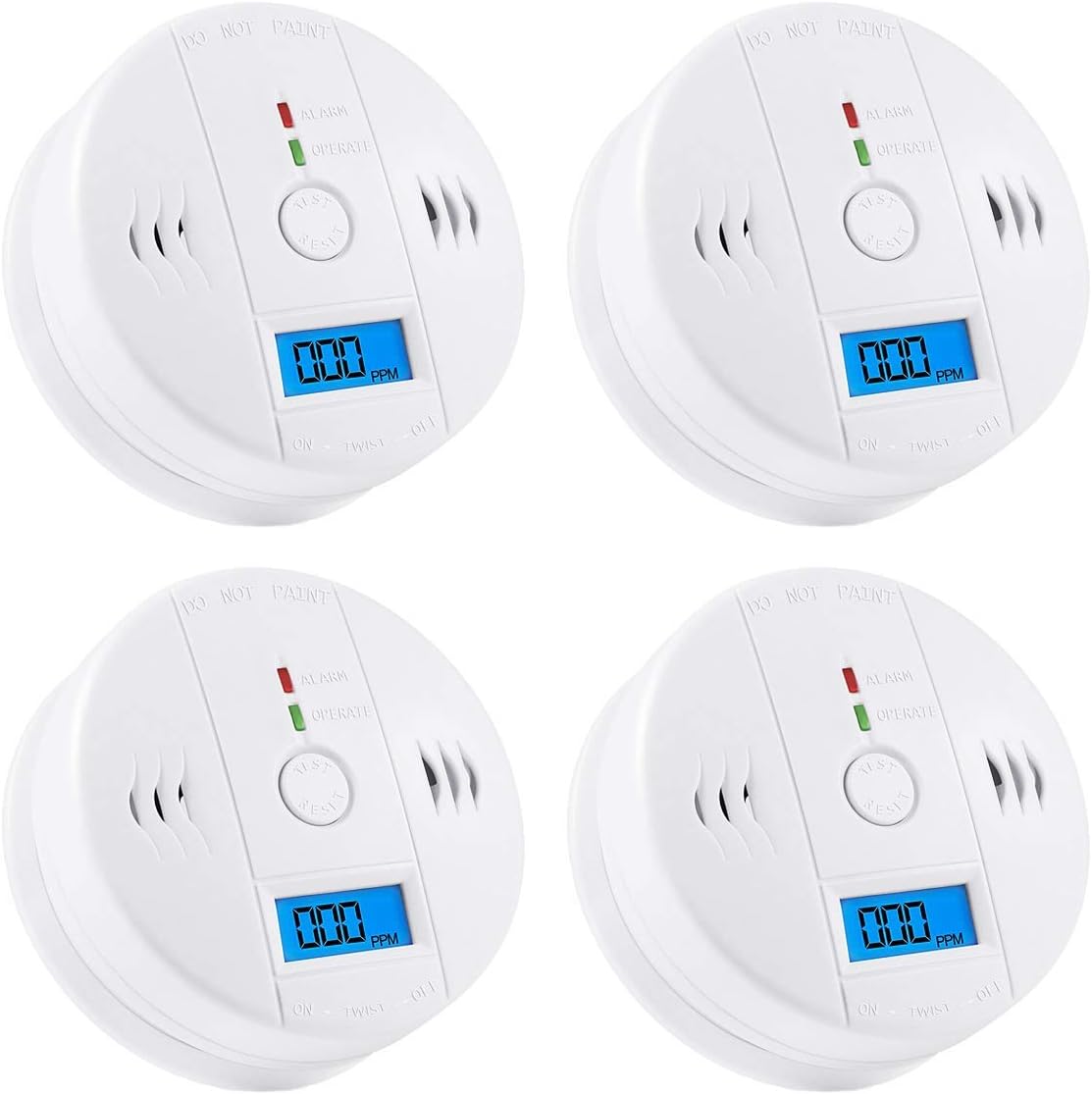 MIXSight Carbon Monoxide Detector Alarm Pack 4, CO Gas Sensor Detector with Digital Display Alarm Clock Warning for Home (3 AA Battery not Included) (Pack 4) Sold by Beauty-America Shop