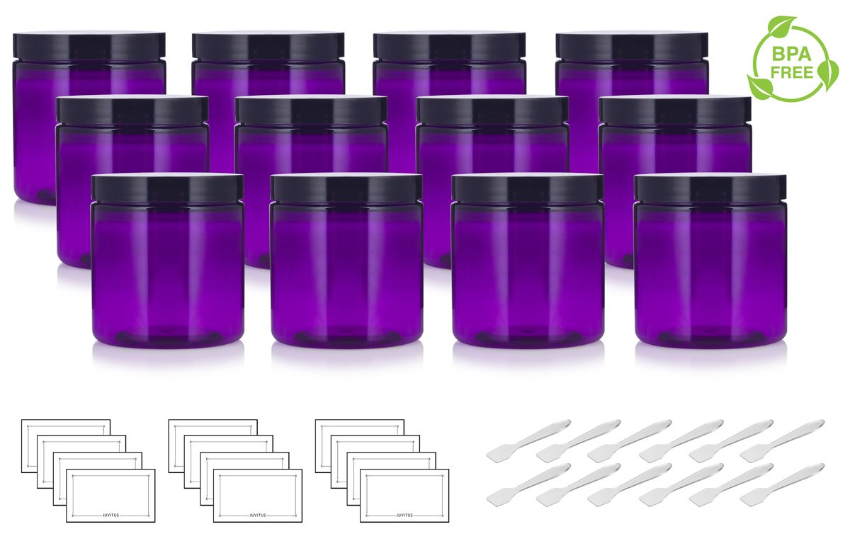 Purple 4 oz Plastic Jars with Black Lids (12 pk) with Mini
