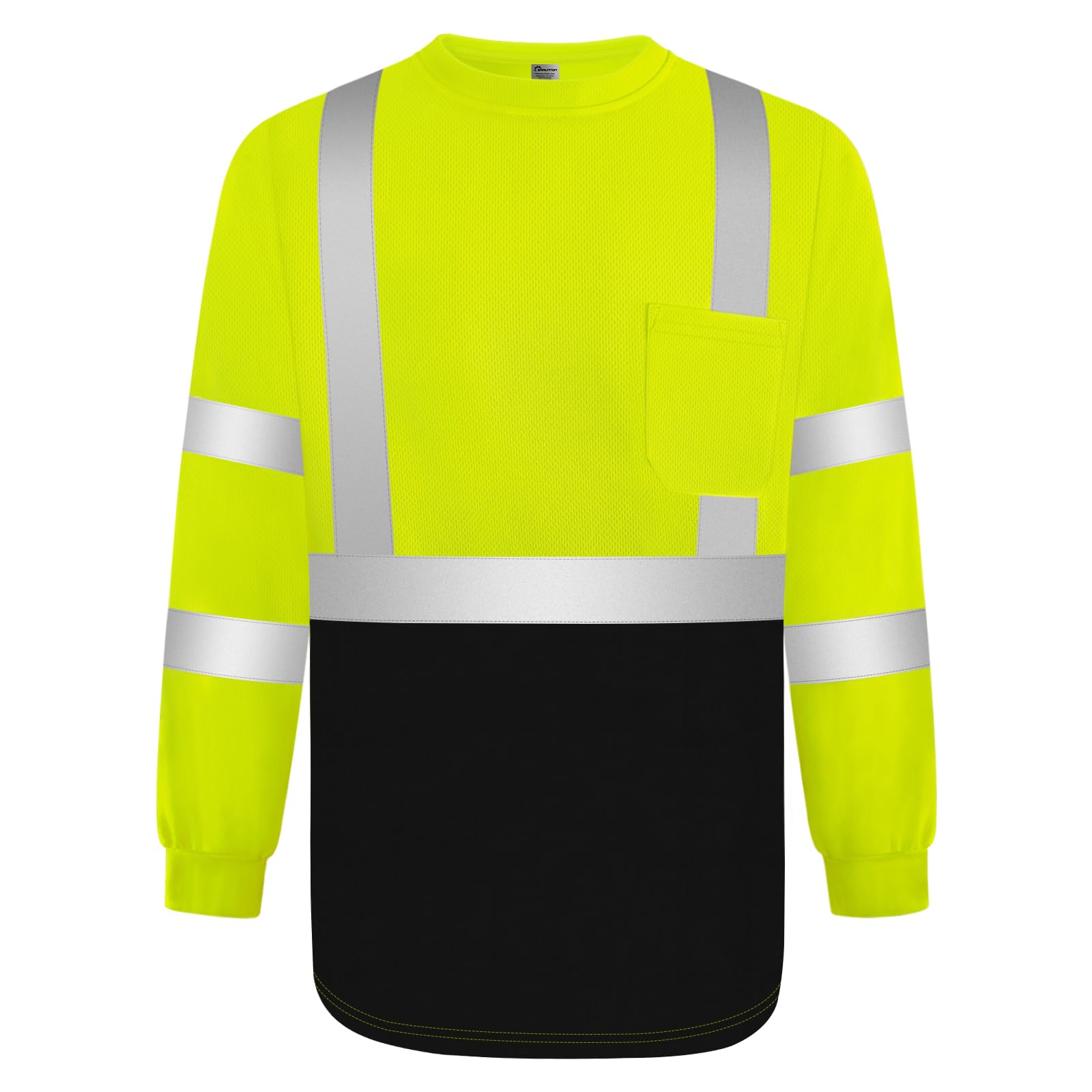 Graunton Hi Vis T-shirt, Reflective T-Shirt with Long Sleeve for Night Running, Jogging, Cycling, High Visibility T-Shirt for Volunteer, Security Guard, Hi Vis T-Shirts, Yellow Black, S.