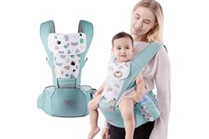 ECHOZONE Baby Carrier with Hip Seat,Ergonomic Infant& Child Holder Carrier Kangaroo Bag with Storage Bags,Soft Lightweight Pure Cotton Comfortable Baby Backpack Carrier for Newborn and Toddler,7-55lbs (Green)