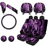 KEIAHUAN Purple Dragon Car Seat Cover Set with Car Headrest Covers for Women Steering Wheel Cover Cup Coaster Handbrake Cover + Gear Shift Knob Cover for SUV Truck Vans Sedans