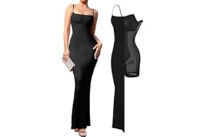 Popilush Maxi Dress Bodycon Dresses for Women Cocktail Spaghetti Strap Shapewear Dress Party Date Night Summer Long