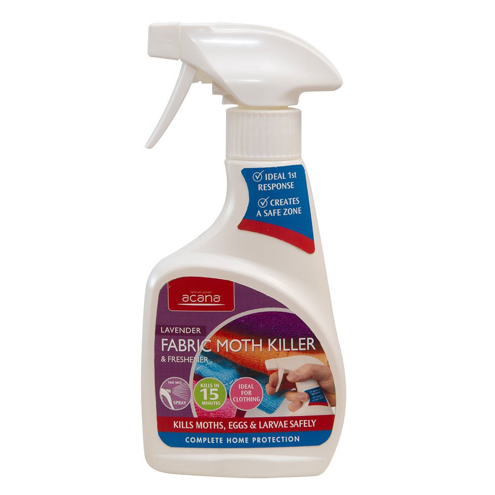 Acana Moth Killer & Freshener, Lavender, 275ml - Spray Formula, Kills Moths, Eggs & Larvae - Licensed Insecticide - Non-Staining - For Carpets, Curtains & Cushions