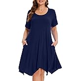ZENNILO Plus Size Tshirt Dress with Pockets Casual Summer Dresses Crew Neck Short Sleeve Swing Dress for Women