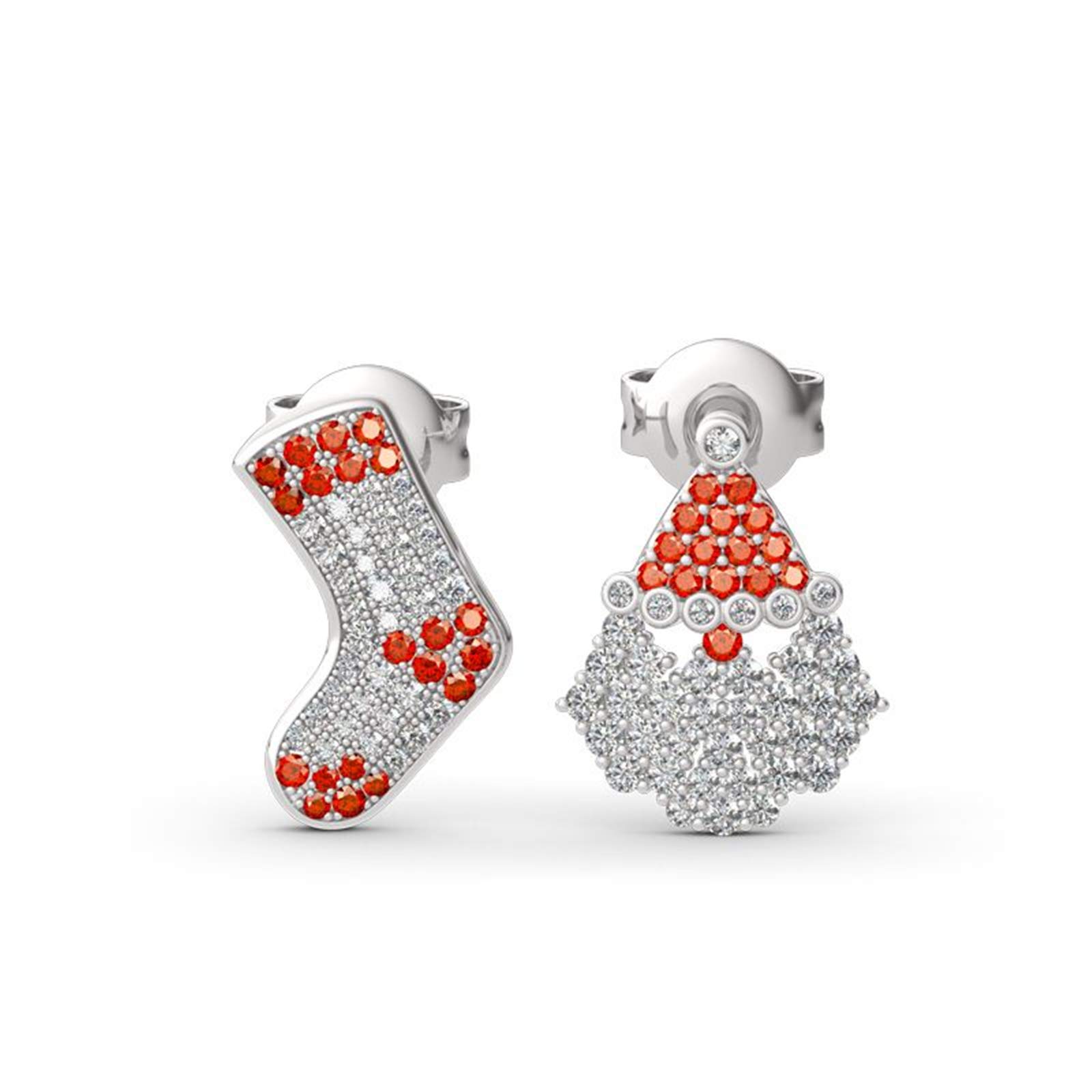 Jeulia"Santa Claus&Christmas Stocking" Sterling Silver Mismatched Stud Earrings Fashion Anniversary 