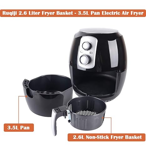 Amazon.com: Hot Air Fryer 3.5 Liter Pan- 2.6 Liter Fry Basket/ Oil Free Air Cooker with Adjustable Temperature and Time Control/ 30 Mins Auto Shut Off/ ...