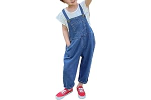 Miipat Toddler Girls Overalls Denim Bib Jumpsuit Little Kids Baggy Jeans Overalls with Side Pockets 2-7 Years