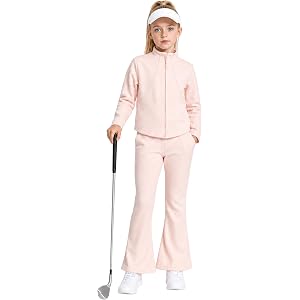 Wenlia Girls 2 Piece Sweatsuit Full-Zip Jacket and Flared Pants Casual Tracksuit Yoga Dance Gym Outfit