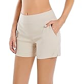 JAMfit Women's Chino Shorts - 4" Inseam, High Waisted, Elastic, Summer Casual Shorts with 2 Front Pockets
