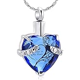 constantlife Crystal Heart Shape Cremation Jewelry Memorial Urn Necklace for Ashes, Stainless Steel Ash Holder Pendant Keepsake with Gift Box Charms Accessories for Women