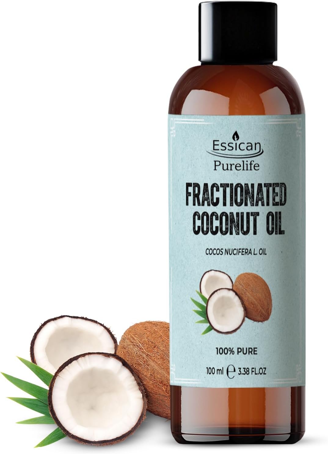 Essican Purelife MCT Fractionated Coconut Oil for Skin 100ml, Hair & Lip, Pure Coconut Oil Liquid Carrier Oils for Essential Oils Mixing & Massage, Supports Healthy Hair Growth & Hydrated Skin