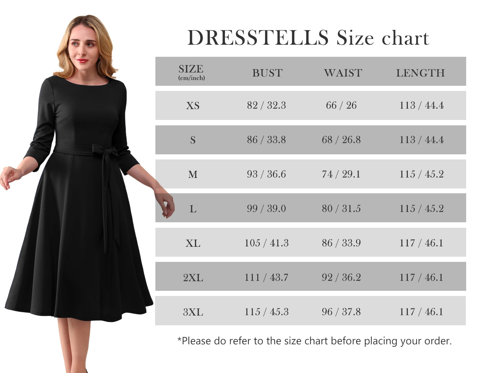 DRESSTELLS Cocktail Dresses for Women, Vintage Wedding Guest 3/4 Sleeves Formal Church Holiday Dress