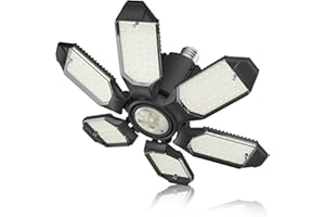 Adiding LED Garage Light, Bright 10000 Lumen LED Workshop Basement Lighting Fixture with Adjustable Spotlight and 6 Deformable Panels fit for E26 E27 Bulb Socket for Warehouse Attic Cellar Workspace