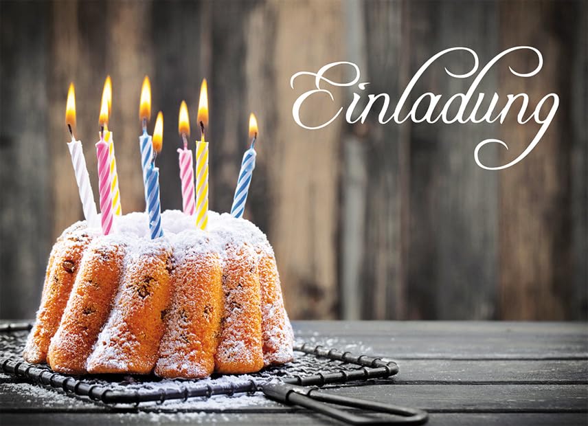 Perleberg Pack of 5 General Invitation Cards Cake with Candles - Invitation for Celebration Birthday Wedding Christmas and Much More I Invitation Cards in 10.5 x 14.5 cm with Envelope - for Children