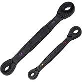 KLEIN TOOLS 68216M 4-in-1 Reversible Ratchet Wrenches Set, 2-Piece, Eight Metric Hex Sizes, 8mm x 10mm, 12mm x 13mm, 14mm x 15mm, and 17mm x 19mm Box Wrench Set, 90-Tooth Ratchet, Pass-Through Design