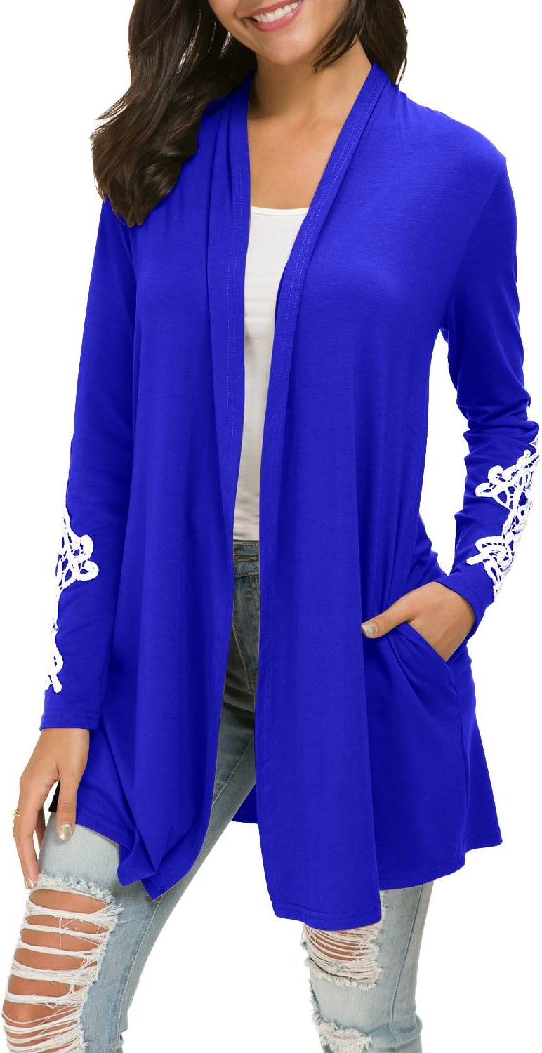 LAINAB Women's Casual Loose Long Sleeve Pockets Open Front Cardigans Sweater Tops
