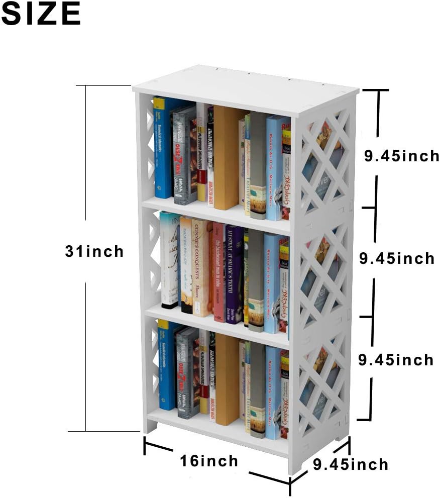 Rerii Bookcase, 3 Tier Kids Small Bookshelf, Book Organizer Storage Case Open Shelf Rack, Display Shelves for Bedroom Living Room Bathroom Office, White: Furniture & Decor