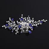 Wekicici Blue Teardrop Crystal Wedding Hair Comb Silver Pearl Rhinestone Hair Piece Bridal Side Comb for Bride Wedding Hair Accessories for Women Crystal Headpiece