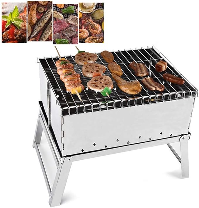 Parrilla para Barbacoa PortáTil, DiseñO De Acero Inoxidable En Forma De