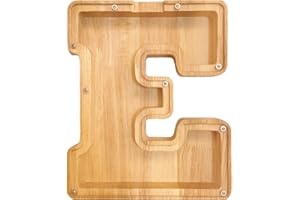 WeiDu77 Twenty-six English Alphabet A-Z Letter Piggy Bank,Large-Capacity Transparent Wooden Alphabet Piggy Bank，Personalized Coin Savings Box, Name DIY Creative Purchase Combination.（E）