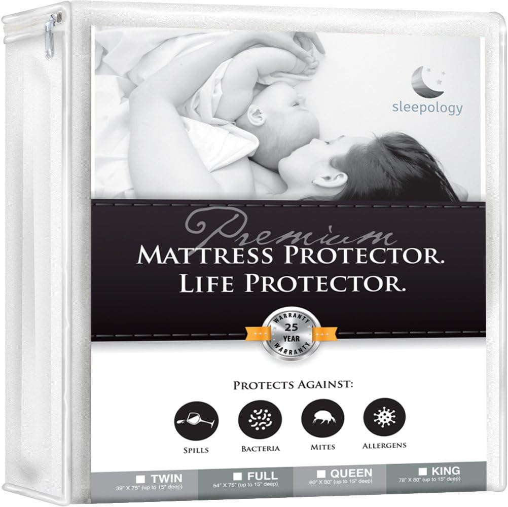 100% Waterproof Mattress Protector Full Size - Protection From Bedbugs, Dust Mites, Bacteria, Spills and Stains Premium Hypoallergenic - Vinyl Free - Breathable - Ez Fit - 25 Year Warranty