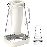 GLACIER FRESH 10 Cup Purela Glass Water Pitcher with 1 Ultrafiltration Membrane and Activated Carbon Filter, Reduces 99% Chlorine, PFOA&PFOS, Coliforms, White