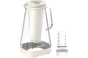 GLACIER FRESH 10 Cup Purela Glass Water Pitcher with 1 Ultrafiltration Membrane and Activated Carbon Filter, Reduces 99% Chlorine, PFOA&PFOS, Coliforms, White