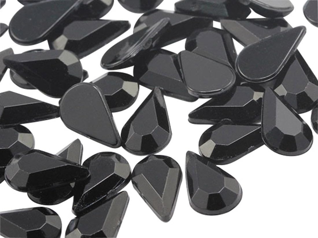 Allstarco 10x6mm Flat Back Teardrop Acrylic Rhinestones Plastic Gems for Jewelry Making Costume Jewels Cosplay Card Making Embelishments Crafts - 100 Pieces (Black Jet A11)