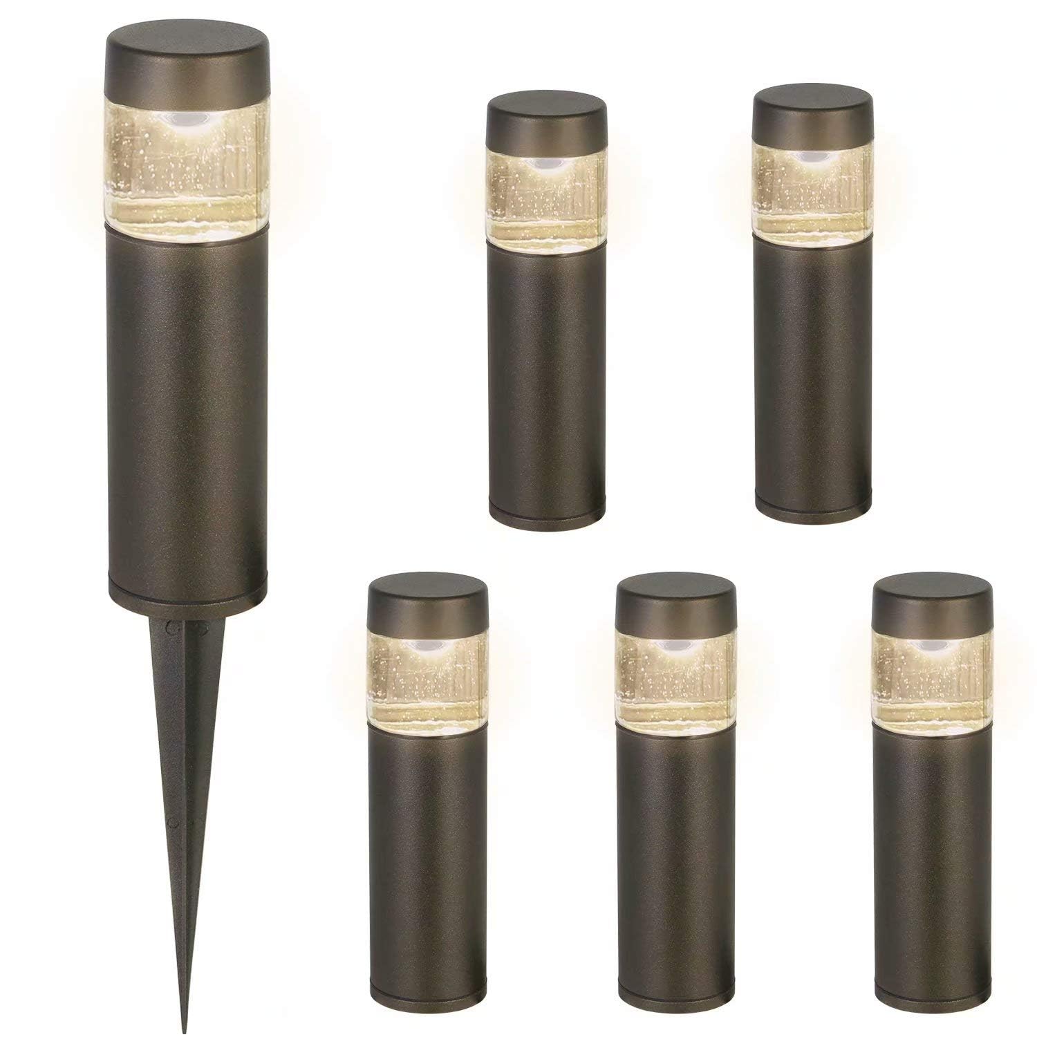 Photo 1 of hykolity Low Voltage Landscape Lights, 3W 191LM 12V LED Round Bollard Light, Wired Outdoor Walkway Light Path Lights for Yard Lawn, Aluminum Construction, 30 Watt Equivalent, 6 Pack