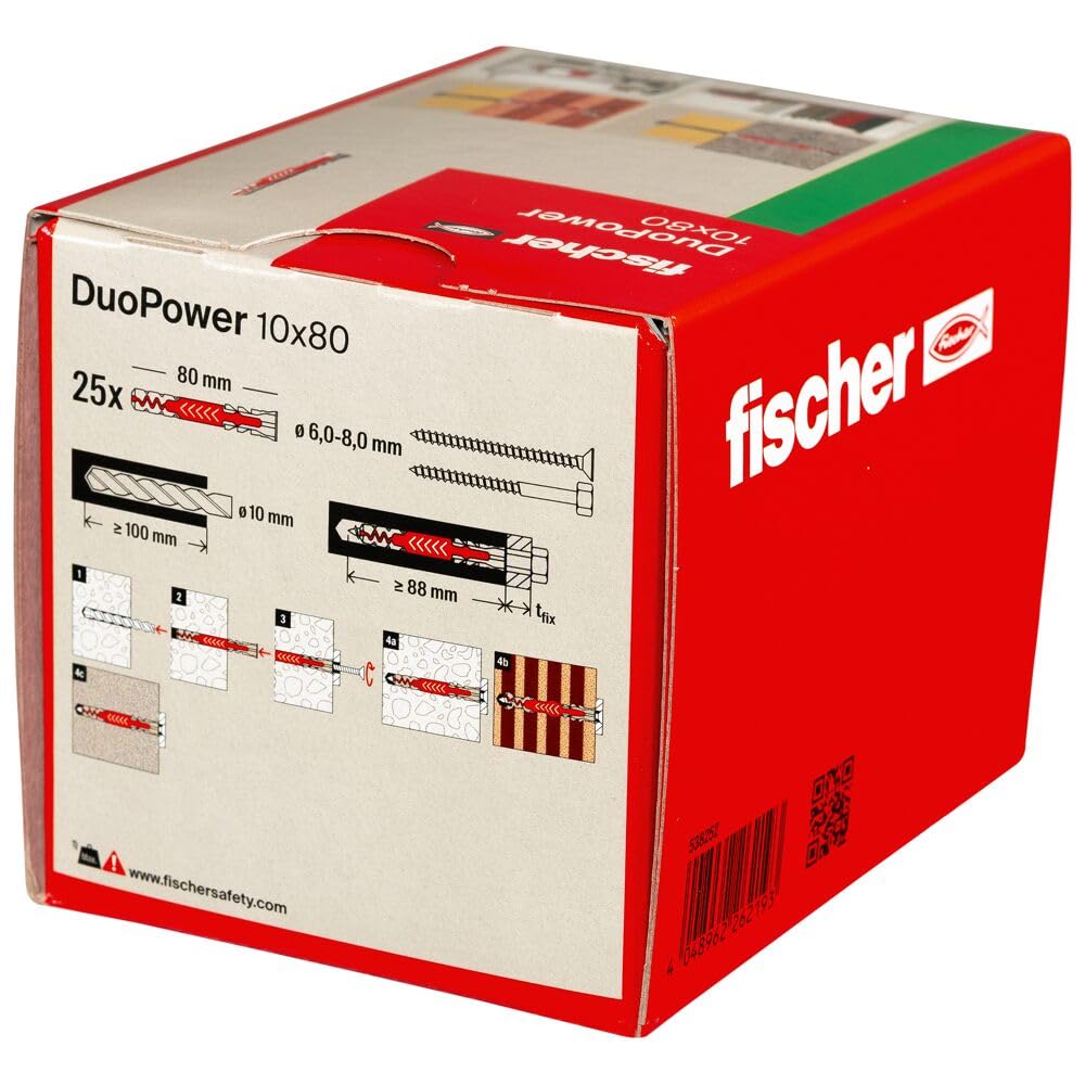 fischer DuoPower 10 x 80, Universaldübel, leistungsstarker 2-Komponenten-Dübel, Kunststoffdübel zur Befestigung in Beton, Ziegeln, Stein, Gipsbauplatten uvm., ohne Schrauben, 25 Stück 3