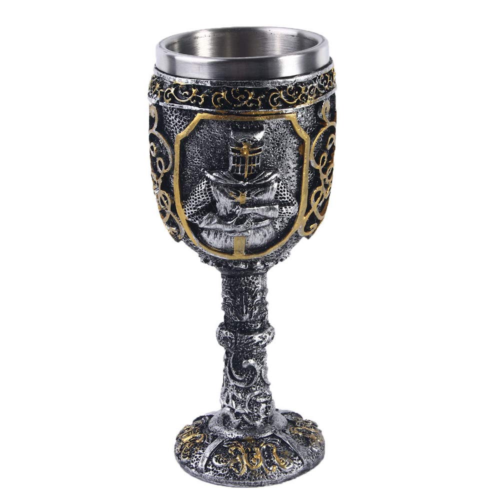 VOANZO Medieval Viking Knight Royal Chalice King Wine Goblet Gothic Metal Cup Drinking Vessel for Themed Party Decorations Wedding Prop