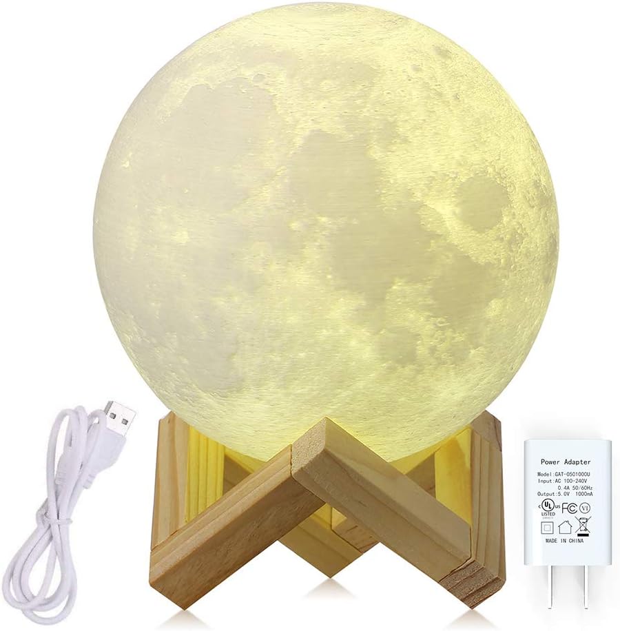 Moon Lamp, CPLA 2 Colors LED 3D Print Moon Light with Stand Touch Control and USB Rechargeable, Seamless Moon Light Lamps Night Lights for bedrooms【Diameter 4.8 INCH】