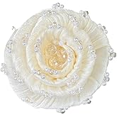 Dainty Beaded Fabric Flower Brooch Pin for Women Girls Fashion Round Circinate Shell Pearl Ball Beads Rose Floral Shape Brooches Lapel Pins Handmade Boho Wedding Dress Accessories