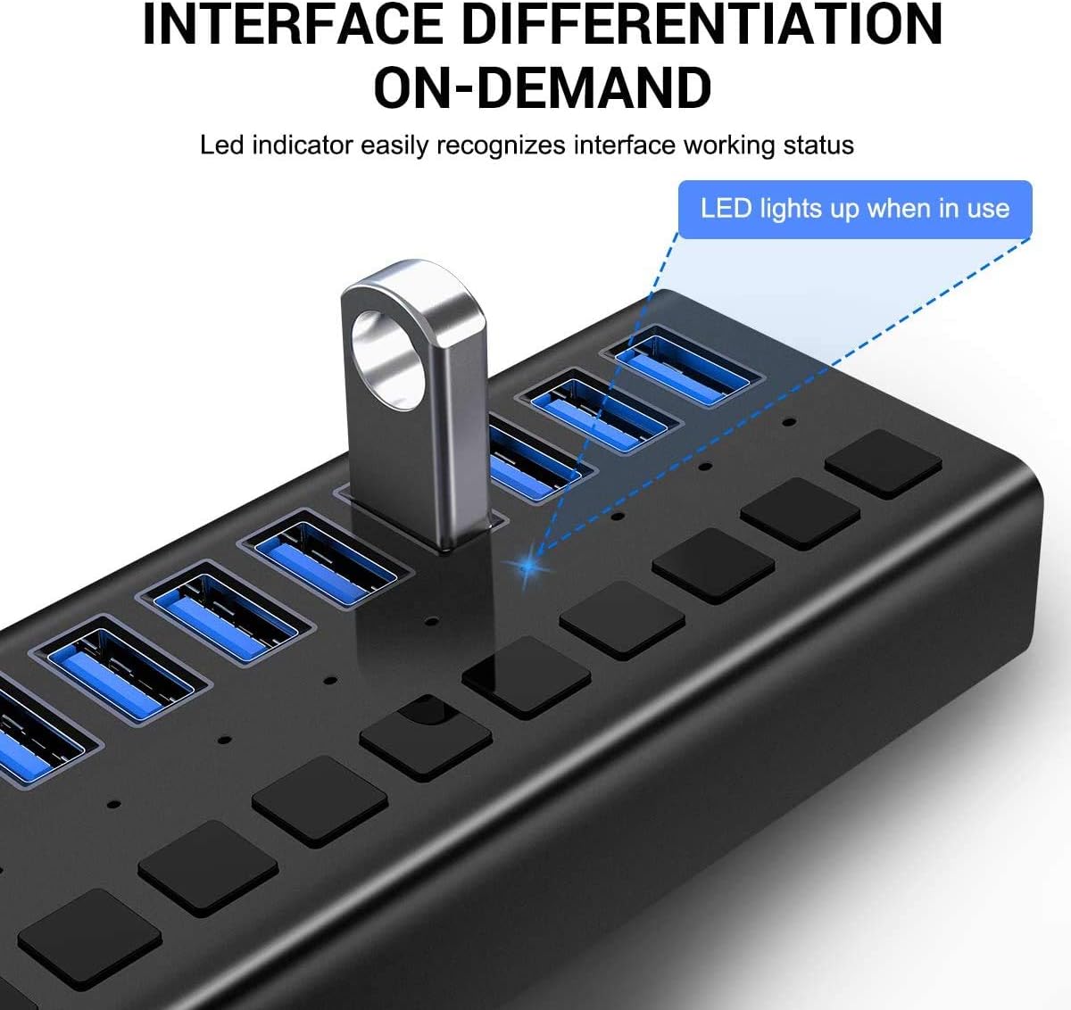 Powered USB Hub - AGEEN 10 Port 48W USB 3.0 Data Hub Expander - with Individual On/Off Switches and 12V/4A UL Certified Power Adapter for Laptop, PC, Computer, Mobile HDD, Flash Drive and Travel: Computers & Accessories