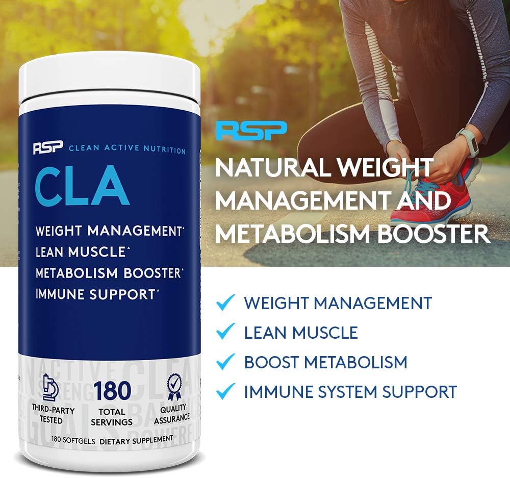 RSP CLA 1000 Conjugated Linoleic Acid Max Strength Softgels, Natural Stimulant Free Weight Loss Supplement, Fat Burner for Men & Women, 180 Ct. (Packaging May Vary): Health & Personal Care