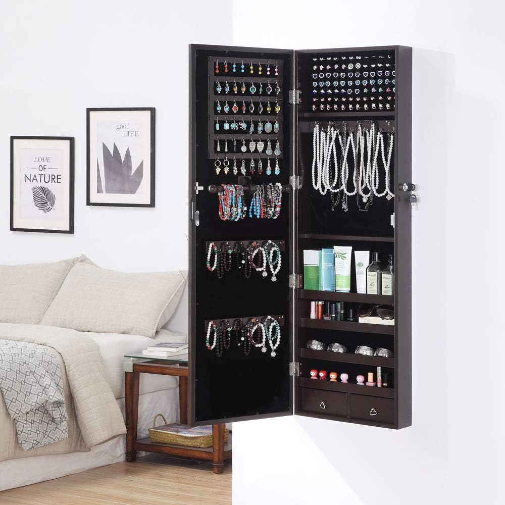 GISSAR Jewelry Jewelry Armoire Wall Door Mount Mirror Storage