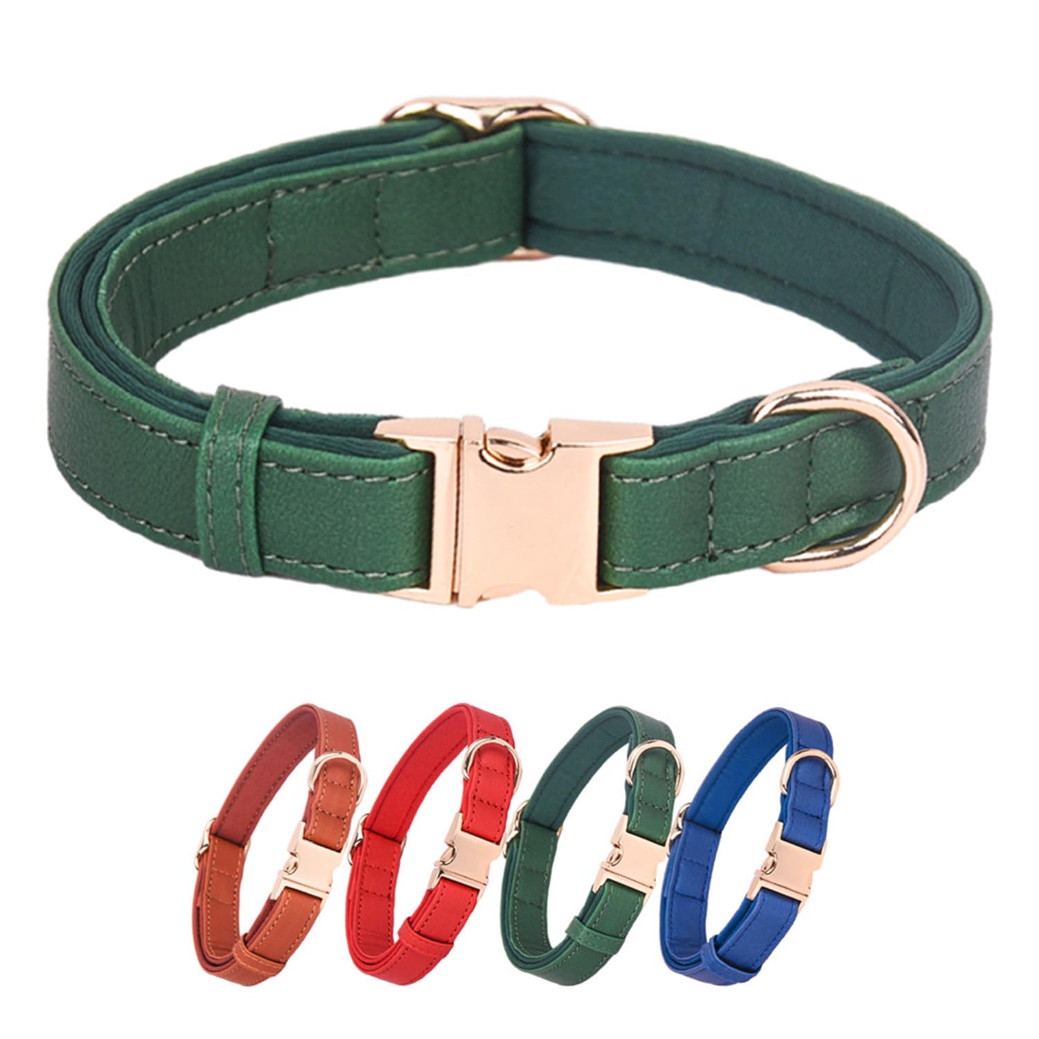 Photo 1 of WDPAWS Dog Collar Leather Soft PU with Neoprene Inner Quick Release Gold Metal Buckle for Small Medium Large Dogs(S Green)