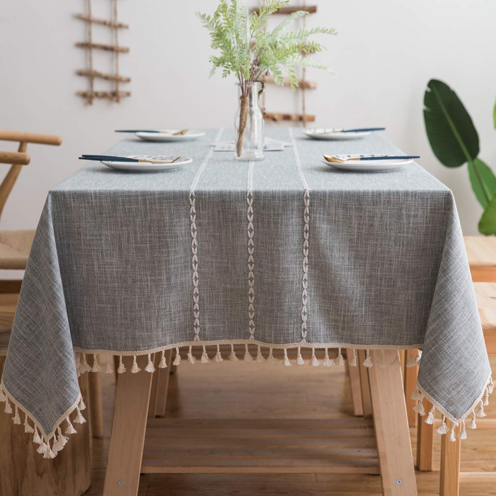 Pahajim Table cloths Rectangular Washable Cotton Linen Tassel Table cloth Striped Wrinkle Free Table Cover for Outdoor, Kitchen, Dining, Tabletop Decoration(Gray,55 x 118 inch)