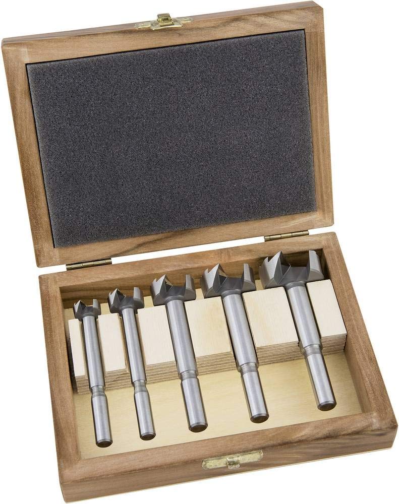 ALPEN Forstner Sharp Sharp 23900005100 Drill Bit Set 5 Pieces (Diameter 15-35 mm, with 3 Flat Shank, with Wooden Box, Wood Drill Bit for Soft and Hardwood)