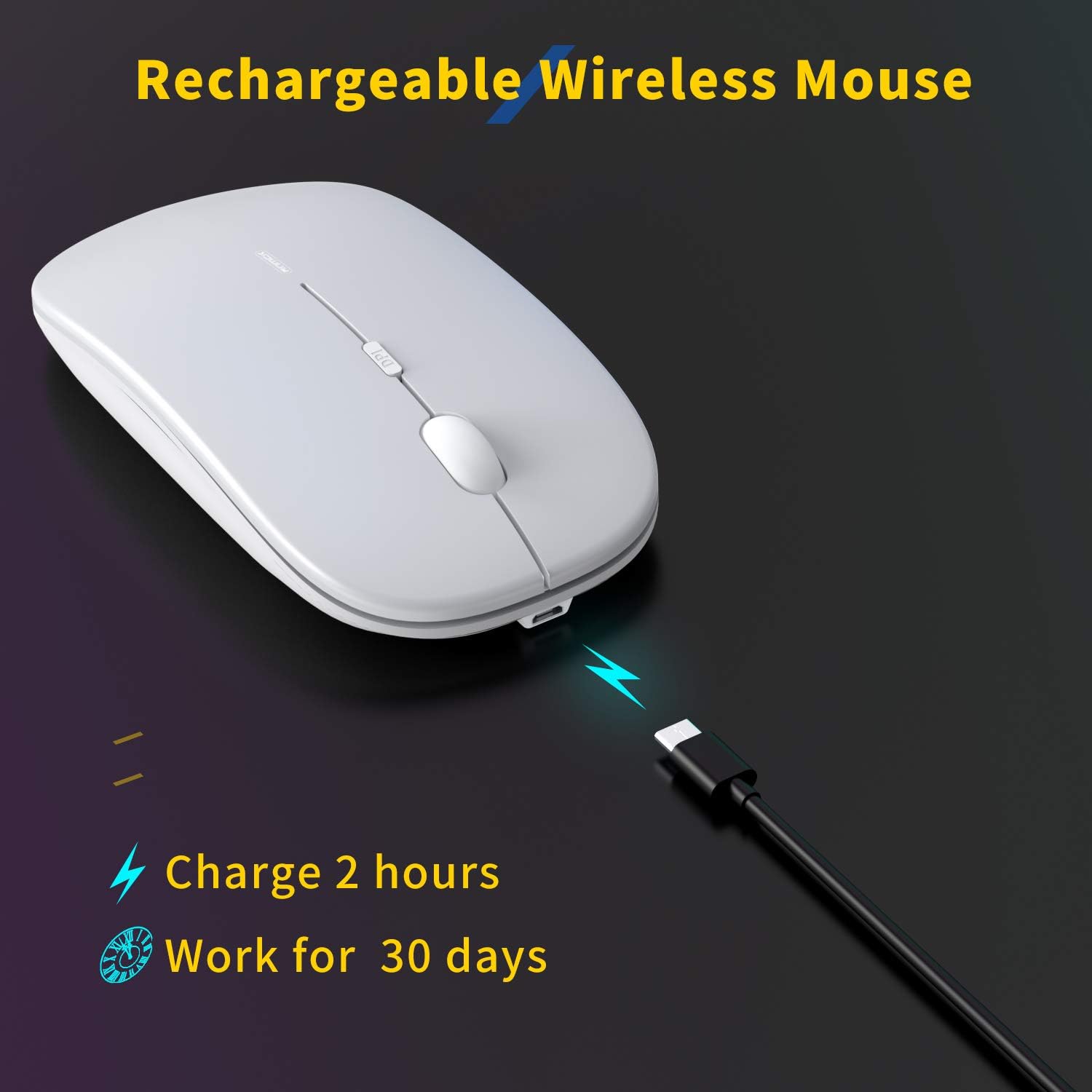 Anmck Wireless Silent Mouse,USB Laptop PC Cordless Rechargeable Slim Mice - Image 4