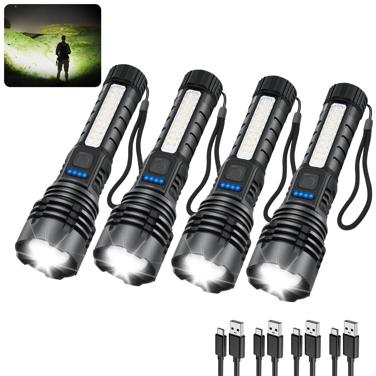 ZioeYiue Rechargeable Flashlights High Lumens, 7Mode Flashlights Rechargeable, Super Bright Flashlight Camping, Adjustable Tactical Flash Light High Powered, LED Flashlight for Home Emergency 4Pack Image