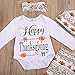 Baby Boys Girls My First Thanksgiving Romper Bodysuit and Turkeys Pants Outfit with Hat and Headband (70(3-6M), White 2)