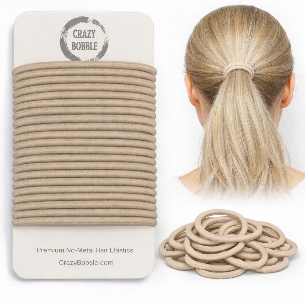 24 Ash Blonde Crazy Bobble® Premium Non-Metal Hair Elastics Hair Bands 4mm Thick Hair Ties For Adults and Kids