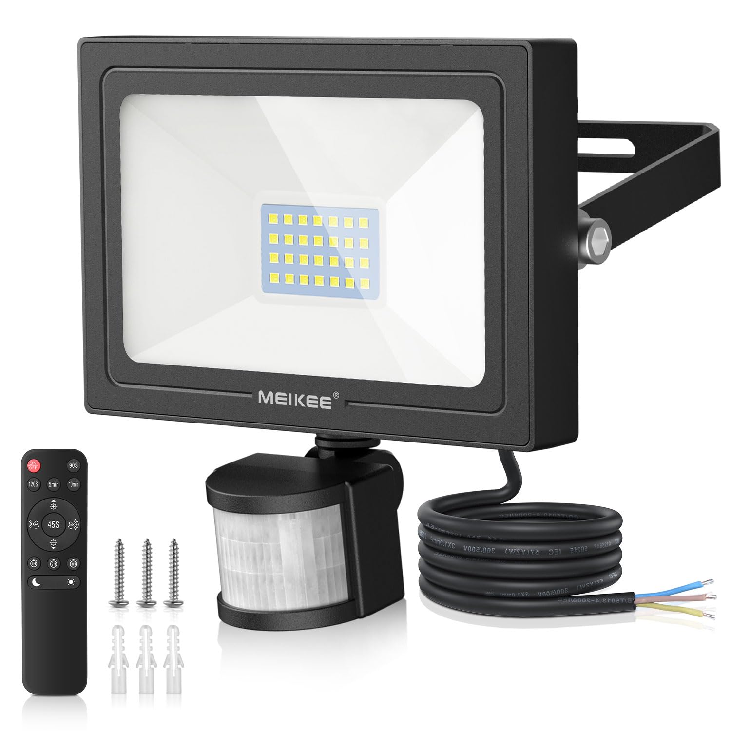 MEIKEE 25W Security Lights with Motion Sensor Outdoor PIR Lights Led Floodlight with Sensor Remote Control 2100 Lumens Daylight White for Garage Forecourt Corridors Courtyards 2 Pack