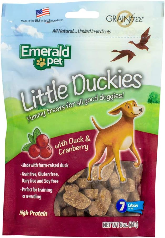 Emerald Pet - Dog Treats for Small and Large Dogs, All-Natural Real Meat, Mini Training Treats, High Protein, Grain-Free, Gluten-Free (Little Duckies, Duck, 5 Ounce)
