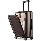 NINETYGO Carry On Luggage 22x14x9 Airline Approved, 20 Inch Suitcase with Front Compartment & Cup Holder, Coffee-Infused PC Hard Shell, Eco-Friendly, TSA Lock, 360° Spinner Wheels (Americano)