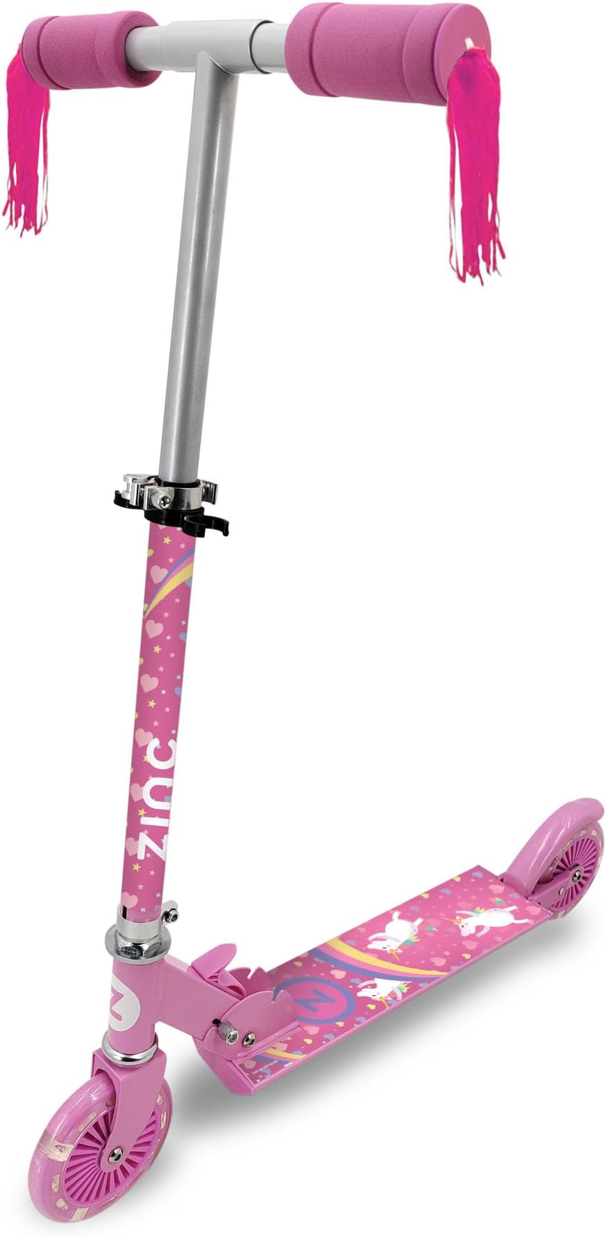 Zinc Kids Folding 2-Wheel Scooter Unicorn with Light Up Wheels 3+ Height
